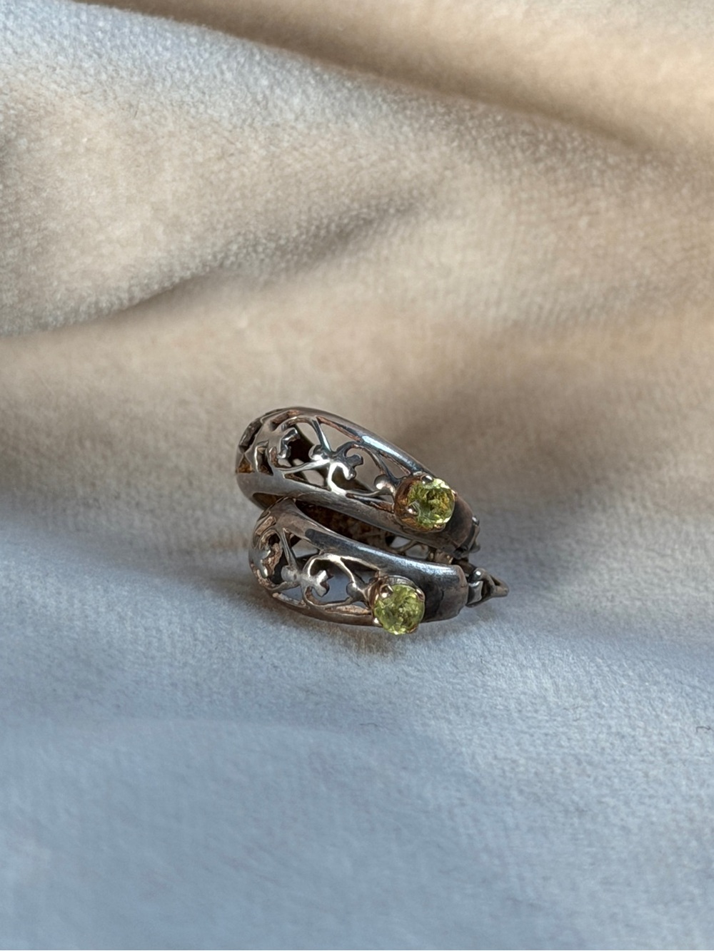 Faceted Green Peridot Filigree Hoop Earrings